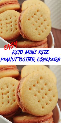 gluten free mini Ritz peanut butter crackers with 5 ingredients for low carb ketogenic diet Carb Free Crackers, Keto Butter Crackers, Keto Ritz Cracker Recipe, Keto Saltine Crackers, Diy Ritz Crackers, Crunchy Keto Snacks, Ritz Cracker Recipe, Peanut Butter Snacks Easy, Peanut Butter Ritz Crackers