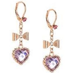 Betsey Johnson Heart Bow Drop Leverback Earrings. Betsey Johnson 100% Authentic 2018 - Now Be My Valentine Collection Rose Gold-Tone Metal & Crystal. Heart Bow Drop Earrings Are The Perfect Finishing Touch To Any Occasion Outfit. This Rose Gold-Toned Pair Is Dainty In Design But Bold In Shimmer And Shine. Leverback Style Dangle Earrings For Pierced Ears. Length 1¾", Width ½" New With Tags Cute Purple Jewelry With Heart Charm, Pink Earrings With Heart Charm, Cute Purple Drop Earrings, Hot Pink Gifts, Crystal Blue Eyes, Valentine Collection, Occasion Outfit, Gold Heart Earring, Betsey Johnson Earrings