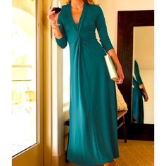 Color Is Atlantic Deep (Teal Blue Green). An Amazing Silhouette With Center Front Twist And Contoured Ruching From V-Neck To Full Sweep, In Versatile Ponte Knit. Super Comfortable And Classic. Very Stylish. Can Be Dressed Up Or Down. Wear For Everyday With Flats Or Sandals Or Pair With Heels, An Updo And Sparkly Jewelry For An Evening Event Or Date Night. You’ll Look Gorgeous Yet Stay Cozy And Comfortable In The Soft Knit. Size Xs. Fits Size 2-4 Smoke Free Pet Free Home Blue V-neck Maxi Dress For Loungewear, Blue V-neck Maxi Dress With Relaxed Fit, Soft Surroundings Dresses, Blue Button-up Maxi Dress With Button Closure, Sparkly Belts, Blue V-neck Maxi Dress With Button Closure, Turquoise V-neck Casual Maxi Dress, Soft Surroundings, Deep Teal