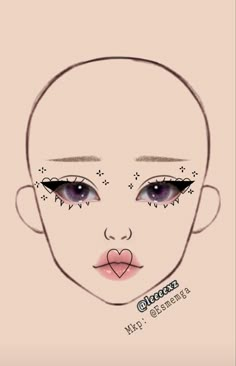 Anime Eye Makeup, Makeup Drawing, Cute Eye Makeup, Makeup Face Charts, Face Charts, Anime Makeup, Indie Makeup, Chic Makeup