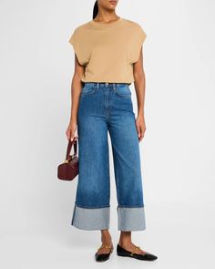 Triarchy Rose High-Rise Cropped Wide-Leg Jeans | Neiman Marcus Cropped Wide Leg Jeans, Top Designers, Wide Leg Jeans, First World, Stretch Denim, Leg Jeans, Neiman Marcus, Tops Designs, Wide Leg