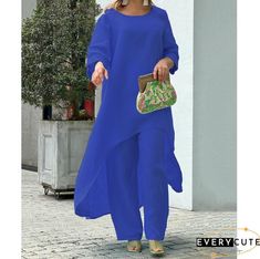 Solid Irregular Dolman Sleeve Crew Neck Loose Two Pieces Suit Casual Asymmetrical Sets For Spring, Casual Asymmetrical Summer Sets, Chic Solid Color Wide-leg Pants Sets, Women's Outfits By Occasions, Business Formal, Dolman Sleeve, Business Outfits, Two Pieces, See More