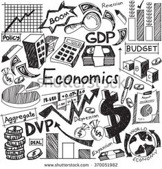 black and white drawing of various business related items