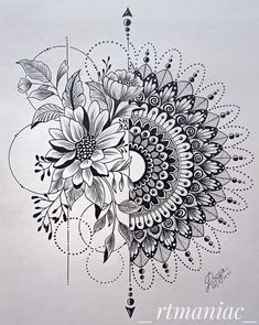 a black and white drawing of a flower