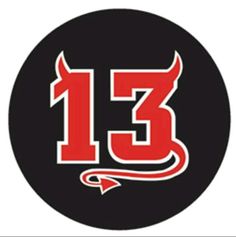 the number thirteen is shown in red and black