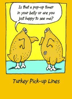 two turkeys are talking to each other on thanksgiving