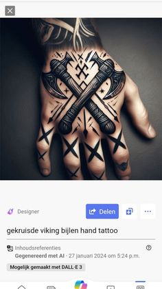 a person's hand with tattoos on it and an image of a cross in the middle