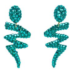 This is part of Chairish’s Costume Jewelry assortment.  Richard Kerr designed these elegant pierced earrings in the 1980s. They are made up of his signature paved crystal rhinestones. They feature a long dangle zig-zag turquoise resin shape, all covered with turquoise color crystal rhinestones. There is no visible signature, but the design is a designer's signature. The earrings are for pierced ears. Richard Kerr began designing jewelry in Dallas, TX, in 1980. Measurements: 1.25 in wide (3.2 cm) Turquoise Resin, Jeweled Earrings, Turquoise Crystal, The 1980s, Pierced Earrings, Turquoise Color, Color Crystal, Dallas Tx, Designer Earrings