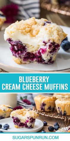 blueberry cream cheese muffins on a white plate