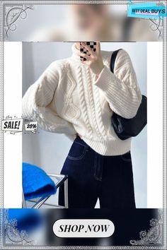 Women's Simple Thick Outer Wear Turtleneck Sweater Cream Sweater For Fall, Outer Wear, Turtleneck Sweater, Sweaters For Women, Turtle Neck, Womens Tops, Women's Top, How To Wear