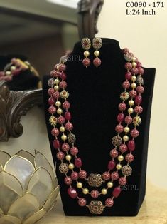 Tumble stone semi precious double layer long mala lite in weight Primary colors Brass alloy  Length of necklace: 24 inches  Earings length:  approx 2.5 inches inclunding pearl drops  Width of earings : 1 inches approx Luxury Meenakari Mala For Diwali, Luxury Gold Kundan Mala, Jewellery For Wedding, Beaded Wedding Jewelry, Indian Wedding Jewelry Sets, Kundan Jewellery Bridal, Kundan Set, Antique Jewelry Indian, Diamond Necklace Set