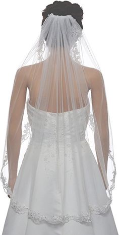 the back of a bride's wedding dress and veil