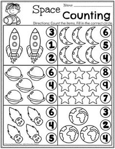 the space counting worksheet for kids to practice counting numbers and counting them in order to