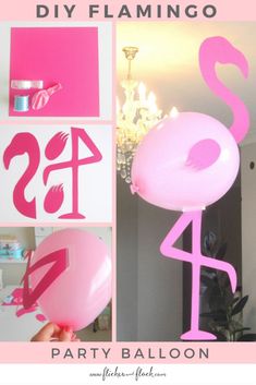 the pink flamingo balloon is being used to decorate it's birthday party decorations