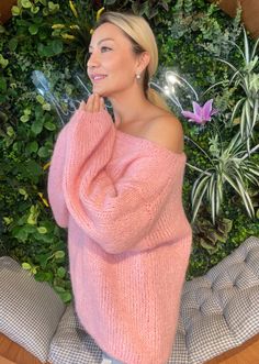 "OFF SHOULDER SWEATER, PINK MOHAIR SWEATER This hand knitted pink sweater is soft and beautiful 💗It has off shoulder style with plain design. COMPOSITION  * 100 % hand knit * Soft mohair  * Off shoulder * Plain design  SIZE The pink mohair sweater in the photos is ready for shipment and it is suitable for who wear size M.  The model in photos is 67\"/170 cm and size M. 🫧CARE * Hand wash highly recommended to use for a long last * In the washing machine, choose a delicate wool mood with cold water    temperature and the spin is on low * Do not bleach or iron * Dry flat" Sweater Off Shoulder, Open Shoulder Top, Woman Sweater, Design Composition, Pink Knit Sweater, Pink Round, Off Shoulder Fashion, Off Shoulder Sweater, Hand Knitted Sweaters