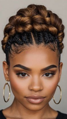 braids hairstyles updo black women Short Winter Hairstyles, Black Braided Updo, Winter Hairstyles For Black Women, Buns Braids