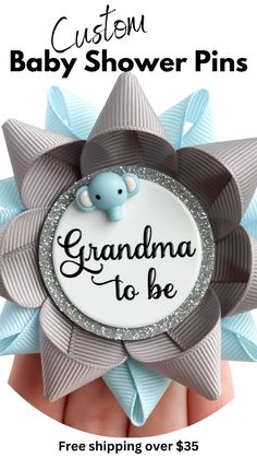 elephant baby shower pin with grandma to be Elephant Baby Shower Decorations, Elephant Baby Shower Theme, Personalized Baby Shower Gifts, Elephant Theme