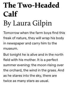 the two - headed calf by laura glipin is featured in this book