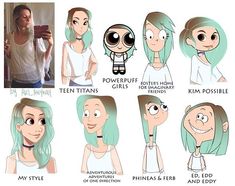 an image of cartoon characters with different expressions on their faces and hair styles for each character