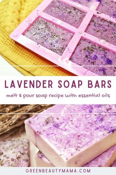 lavender soap bars are stacked on top of each other with text overlay that says lavender bar