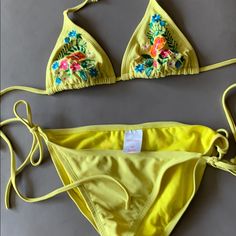 Bikini With Embroidery. Great Condition. Never Worn Embroidered Beachwear Swimwear For Beach Season, Embroidered Beachwear For Beach Season, Embroidered Swimwear For Beach Season, Floral Embroidery Swimwear For Summer Beach, Embroidered Swimwear For Beach Vacation, Embroidered Beachwear Swimwear For Poolside, Fitted Embroidered Swimwear For Beachwear, Floral Embroidered Swimwear For Summer Beach, Summer Floral Embroidered Swimwear For Beach