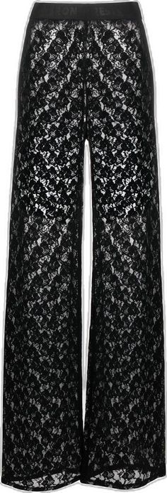 Elegant Wide Leg Lace Pants, Evening Pants With Lace Trim, Chic Lace Evening Pants, Chic Lace Pants For Evening, Lace Wide-leg Bottoms For Night Out, Lace Wide Leg Bottoms For Night Out, Wide Leg Pants With Lace Trim For Night Out, Chic Black Lace Bottoms, Black Lace Trim Bottoms For Evening