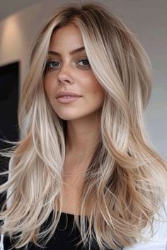 Balayage Brunette To Blonde, Hairstyle For Long Hair, Perfect Blonde Hair, Grey Hair Inspiration, Blonde Haircuts, Hair Brunette, Straight Blonde Hair, Voluminous Curls, College Girl