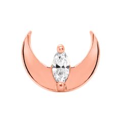 a rose gold nose ring with an oval cut diamond in the middle and a crescent design on