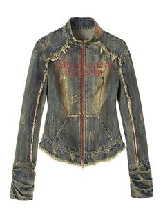 Rock Punk Denim Jacket with Cross Patch, Distressed Wash, and Frayed Edges. This jacket features a perfect blend of a stand collar and a dual-head zipper, offering a vintage feel and a modern, edgy look. Garment Size SizeSMLFull Length596061Shoulders484950Bust869094Sleeve Length646566 Fitted Punk Denim Jacket For Spring, Edgy Distressed Denim Jacket For Alternative Fashion, Grunge Long Sleeve Denim Jacket For Alternative Fashion, Edgy Ripped Winter Outerwear, Fitted Punk Denim Jacket For Fall, Edgy Denim Jacket For Fall Alternative Fashion, Distressed Long Sleeve Outerwear For Alternative Fashion, Trendy Denim Jacket For Fall Alternative Fashion, Edgy Spring Denim Jacket For Alternative Fashion