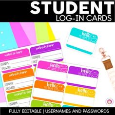 the student log - in cards are multicolored