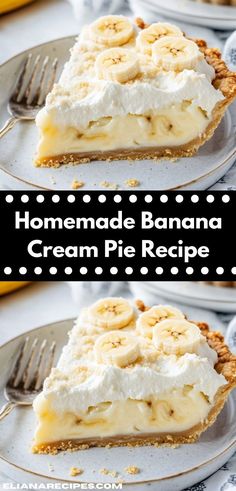 two slices of homemade banana cream pie on plates