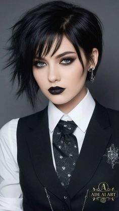 Very Short Punk Hair, Gothic Pixie Haircut, Dark Hair Color Ideas For Black Hair, Goth Pixie Cut, Scene Hair Short, Short Goth Haircuts, Short Goth Hair, Goth Haircut, Goth Hairstyle