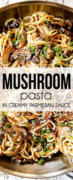 mushroom pasta in creamy parmesan sauce with broccoli