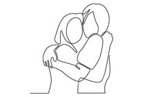 a continuous line drawing of two people hugging each other with their arms around one another