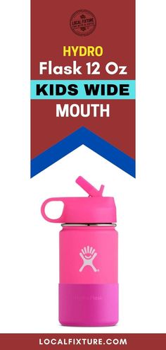 the hydro flask 12oz kids'wide mouth water bottle is pink and blue