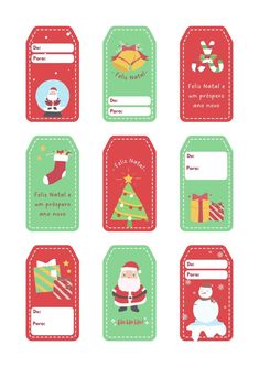 christmas tags with santa claus and other holiday items