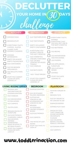 the 30 days to declutter your home in 30 days challenge is shown here