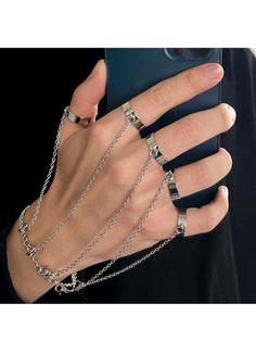 Silver  Collar  Zinc Alloy   Embellished   Women Fashion Jewelry Neo Gothic, Finger Bracelets, Set Couple, Hip Hop Chains, Rings Style, Wrist Bracelet, Style Gothic