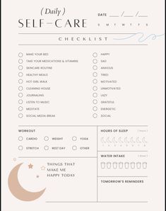 the daily self care checklist is shown