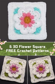 Crochet Diagram Patterns Free, Flower Granny Square Pattern Free, Flower Square Crochet, Pokeball Crochet Pattern, Flower Granny Square Crochet, Crocheted Motifs, Free Form Crochet, Crochet Flower Granny Square Pattern, Granny Square Pattern Free