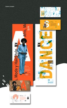 three different posters with an image of a man in a blue suit and orange hat