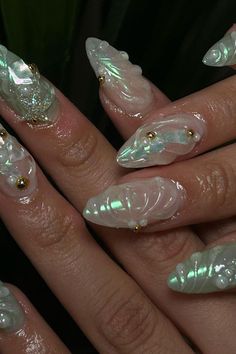 Shell Nails, Opal Nails, Pearl Nails, Oval Nails, Luxury Nails, Manicure Y Pedicure, Dream Nails