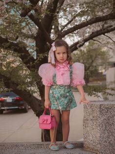 Petite Maison Kids. Two piece floral green skirt and blouse set. Skirt has adjustable waist. Blouse has ruffle neckline and ties with embroidery and beading. Puff sleeves. Skirt And Blouse Set, Green Floral Skirt, Tulle Blouse, Tulle Material, Tulle Sleeves, Girls Blouse, Skirt And Blouse, Pink Tulle, Girls Wardrobe