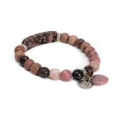 This beaded bracelet is made of natural Rhodonite gemstone and has a beautiful heart charm! Rhodonite is a stone of compassion, an emotional balancer that clears away emotional wounds and scars from the past, and that nurtures love. It stimulates, clears, and activates the heart. Rhodonite Natural Stone Bracelets As A Gift, Adjustable Spiritual Heart Bracelet For Healing, Handmade Heart-shaped Healing Bracelets, Pink Agate Healing Bracelet, Adjustable Rhodonite Jewelry For Gifts, Adjustable Rhodonite Jewelry As A Gift, Spiritual Charm Bracelet With Heart Beads, Heart-shaped Beaded Bracelets With Natural Stones For Healing, Heart-shaped Natural Stone Beaded Bracelets For Healing