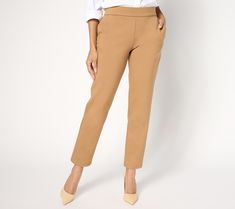 Smart and sophisticated, these slim pants are ideal for team meetings in the office or dinner dates after dark. From Dennis Basso. Stretch Tapered Leg Dress Pants For Work, Stretch Dress Pants For Work With Straight Hem, Stretch Straight Hem Office Pants, Stretch Tapered Leg Dress Pants For Office, Stretch Tapered Leg Office Pants, Dinner Dates, Dennis Basso, Slim Pants, Slim Leg