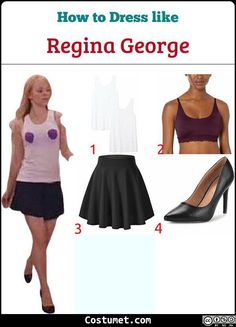 a woman wearing a skirt and tank top with the words how to dress like regina george