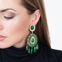 Gold & Emerald Drop Clip Earrings Sabyasachi Jewellery, Gold Statement Earrings, Crown Jewels, Kenneth Jay Lane, Clip Earrings, Ethnic Fashion, Ear Piercings, Clip On Earrings, Statement Earrings