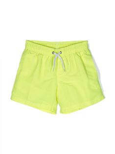 lemon yellow tonal stitching elasticated drawstring waistband two side slit pockets thigh-length Be mindful to try on swimwear over your own garments. Dress With Jean Jacket, Baby Boy Accessories, Burberry Kids, Dolce And Gabbana Kids, Stella Mccartney Kids, Suits Coats, Lemon Yellow, Short Jumpsuit, Skirted Swimwear