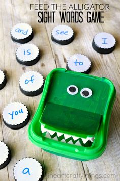 an alligator sight words game with cupcakes in the background