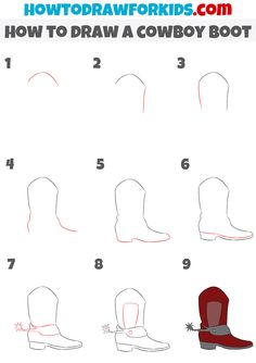 how to draw cowboy boots step by step instructions for children and beginners in english